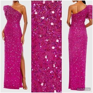 Mac Duggal 10912 Womens Pink EMBELLISHED PUFF ONE SHOULDER COLUMN GOWN